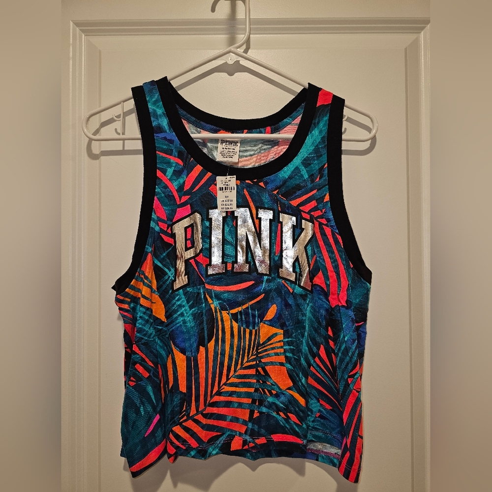 PINK Victoria's Secret Tropical Leaf Print Tank Top - Teal, Orange, Pink